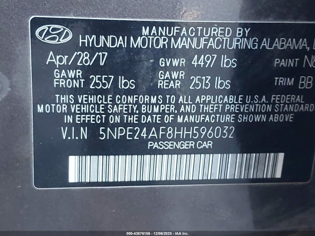 Hyundai Sonata 2017 5NPE24AF8HH596032 Image 9