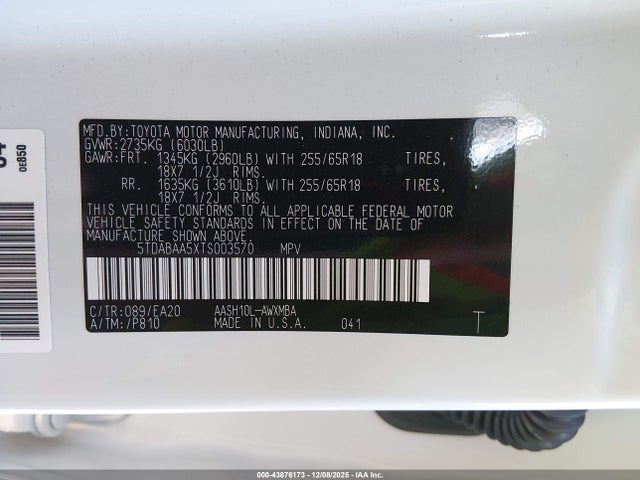 5TDABAA5XTS003570 Toyota Grand Highlander Hybrid Xle