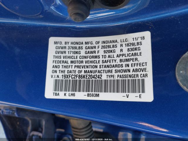 2019 HONDA CIVIC 19XFC2F86KE204242 Photo 8