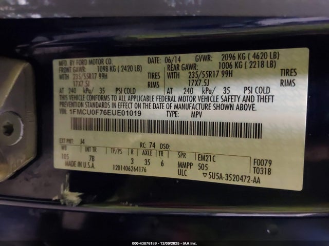 Ford ESCAPE S 2014 1FMCU0F76EUE01019 Image 9
