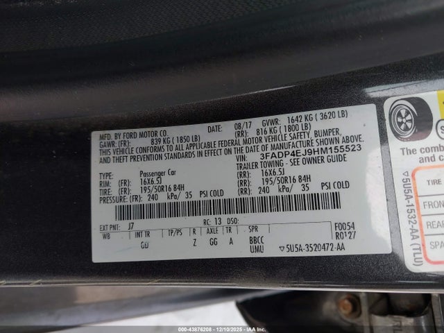 Ford FIESTA SE 2017 3FADP4EJ9HM155523 Image 9