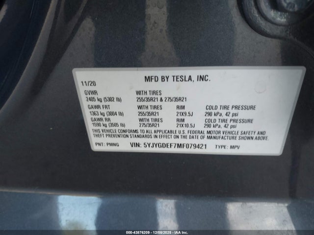 2021 TESLA MODEL Y 5YJYGDEF7MF079421 Photo 8