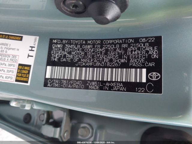 2022 TOYOTA PRIUS JTDKAMFU8N3182267 Photo 8