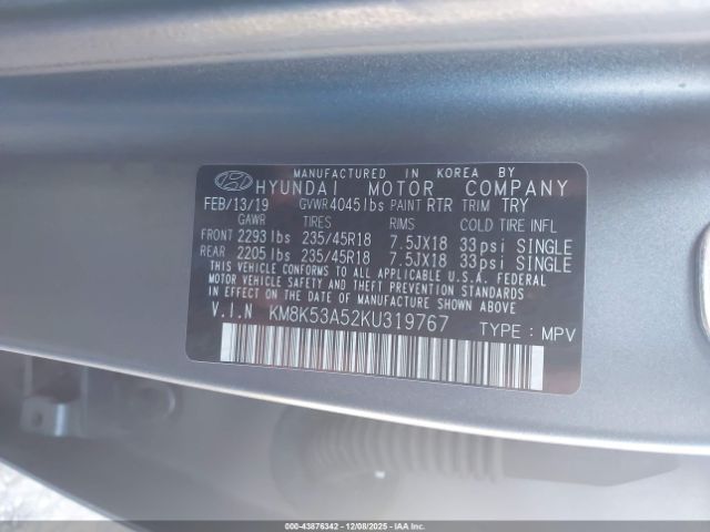 2019 HYUNDAI KONA KM8K53A52KU319767 Photo 8