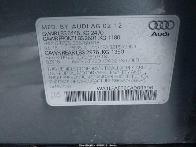2012 AUDI Q5 WA1LFAFP8CA089606 Photo 8