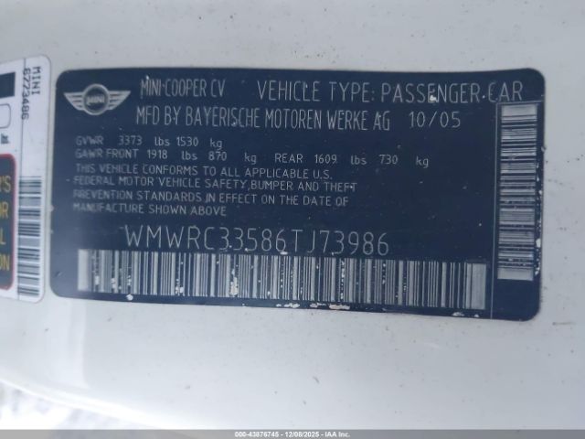 2006 MINI COOPER WMWRC33586TJ73986 Photo 8