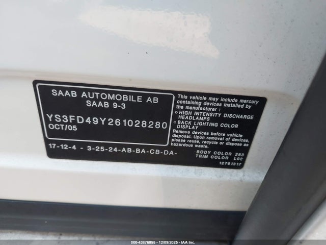 2006 SAAB 9-3 YS3FD49Y261028280 Photo 8