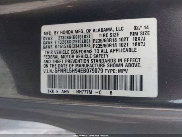2014 HONDA ODYSSEY 5FNRL5H94EB079079 Photo 8
