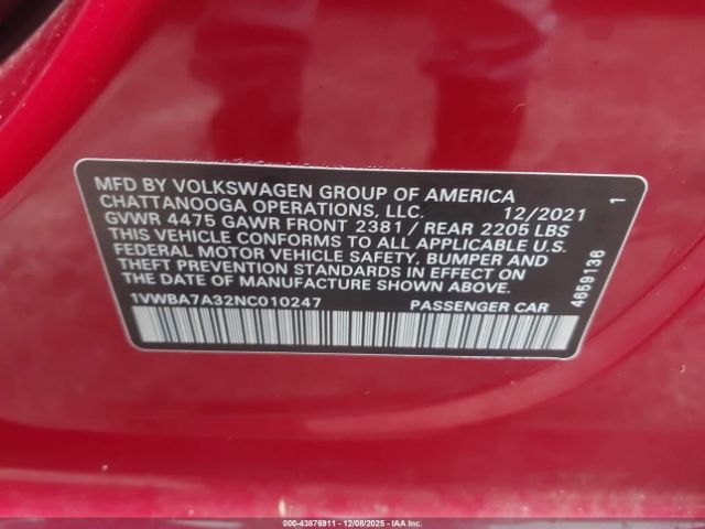 2022 VOLKSWAGEN PASSAT 1VWBA7A32NC010247 Photo 8