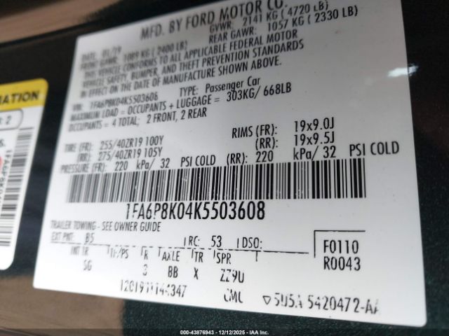 2019 FORD MUSTANG 1FA6P8K04K5503608 Photo 8