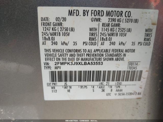 2020 FORD EDGE 2FMPK3J9XLBA53553 Photo 8