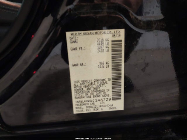 1N4BL4EW4LC148729 Nissan Altima Sl Intelligent Awd