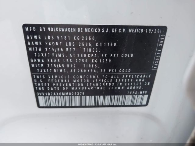 2021 VOLKSWAGEN TIGUAN 3VV1B7AX0MM029375 Photo 8