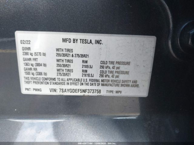 2022 TESLA MODEL Y 7SAYGDEF5NF373758 Photo 8