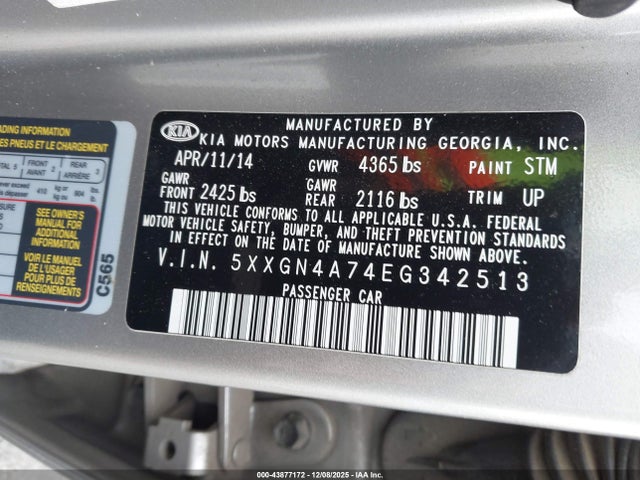 5XXGN4A74EG342513 KIA OPTIMA EX