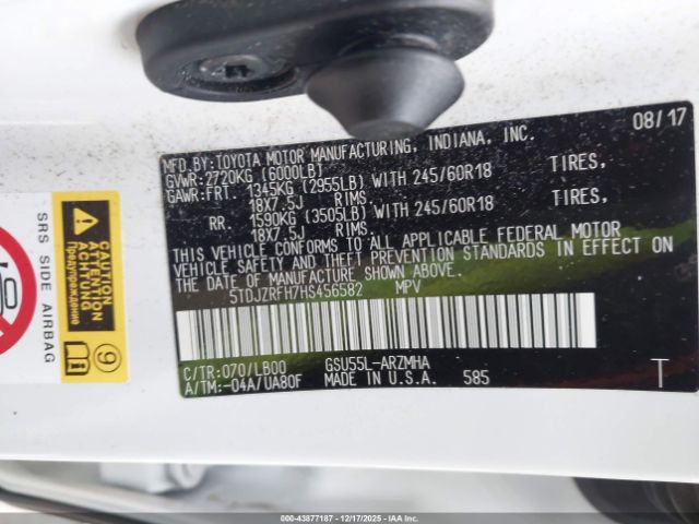 2017 TOYOTA HIGHLANDER 5TDJZRFH7HS456582 Photo 8