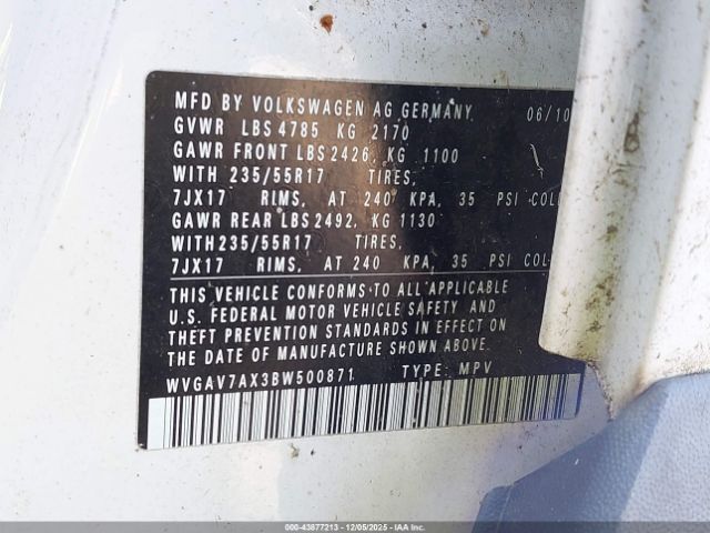 2011 VOLKSWAGEN TIGUAN WVGAV7AX3BW500871 Photo 8