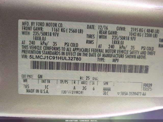 2017 LINCOLN MKC 5LMCJ1C91HUL32780 Photo 8