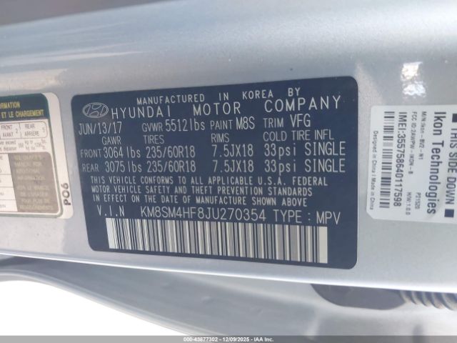 2018 HYUNDAI SANTA FE KM8SM4HF8JU270354 Photo 8
