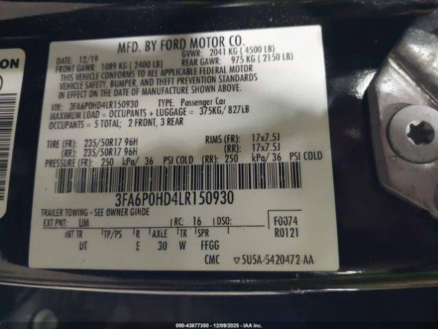 2020 FORD FUSION 3FA6P0HD4LR150930 Photo 8