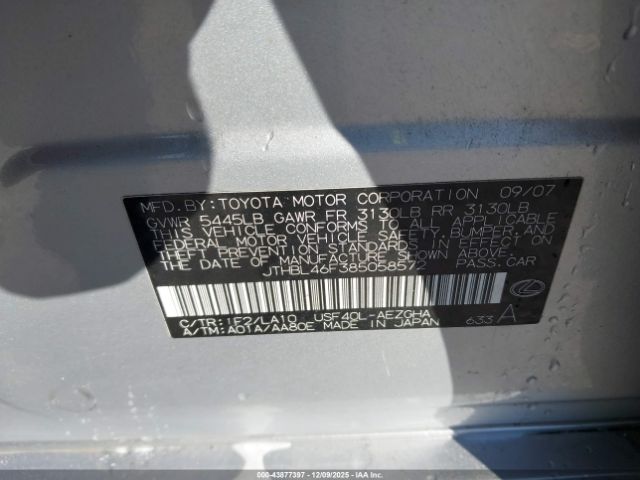 2008 LEXUS LS 460 JTHBL46F385058572 Photo 8