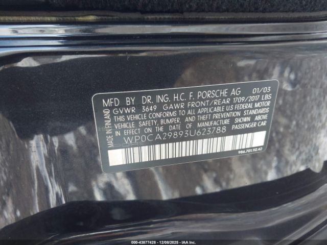 2003 PORSCHE BOXSTER WP0CA29893U623788 Photo 8