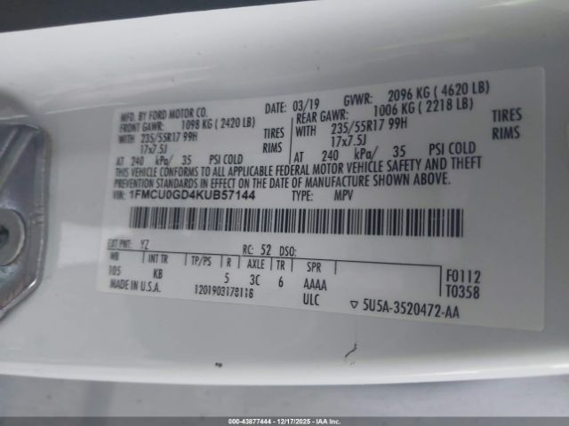 2019 FORD ESCAPE 1FMCU0GD4KUB57144 Photo 8