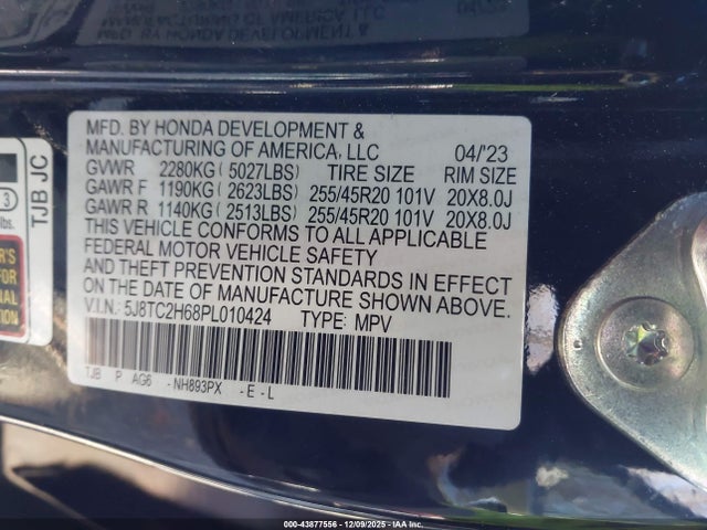 43877556 :رقم المزاد ، 5J8TC2H68PL010424 vin ، 2023 Acura Rdx A-spec Package مزاد بيع
