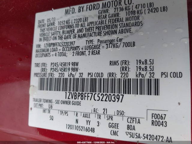 2012 FORD MUSTANG 1ZVBP8FF7C5220397 Photo 8