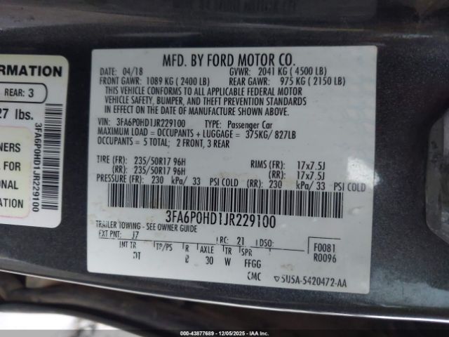 2018 FORD FUSION 3FA6P0HD1JR229100 Photo 8