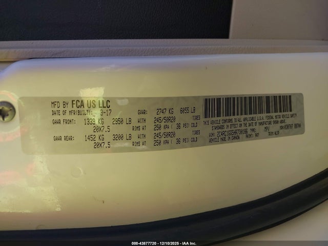 Aukcja sprzedaży 2017 Chrysler Pacifica Limited, vin: 2C4RC1GG5HR730186, numer aukcji: 43877720