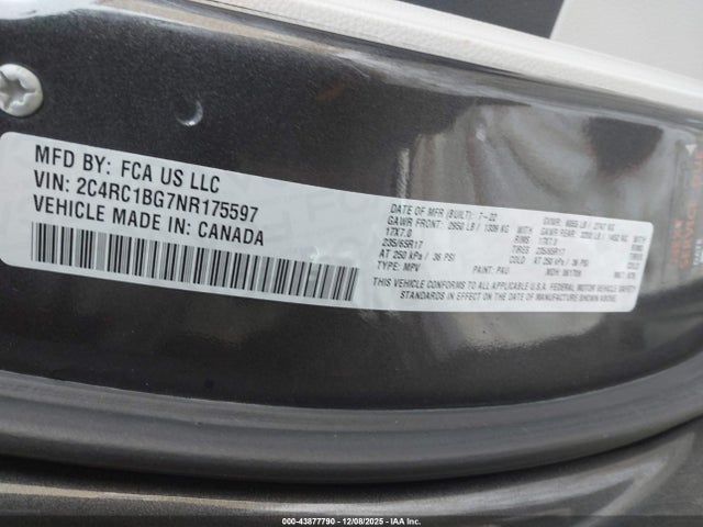 2022 Chrysler Pacifica Touring L მანქანა იყიდება აუქციონზე, vin: 2C4RC1BG7NR175597, აუქციონის ნომერი: 43877790