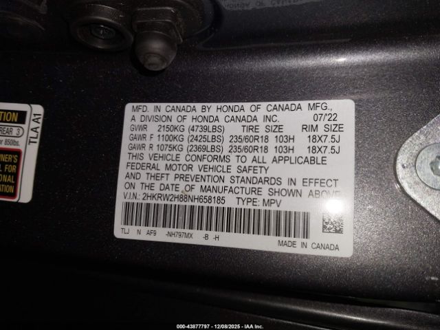 2022 HONDA CR-V 2HKRW2H88NH658185 Photo 8