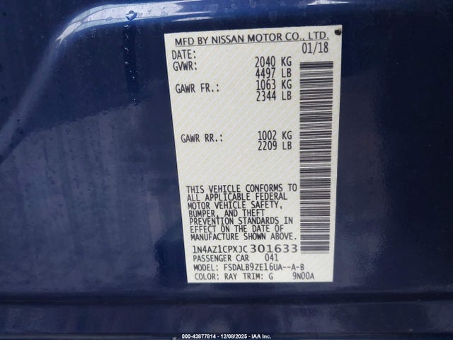 1N4AZ1CPXJC301633 Nissan LEAF S