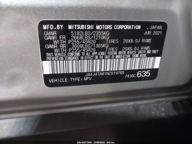 2022 Mitsubishi Outlander Es 2.5 S-awc მანქანა იყიდება აუქციონზე, vin: JA4J4TA81NZ019765, აუქციონის ნომერი: 43877846