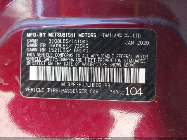 2020 MITSUBISHI MIRAGE G4 ML32F3FJ7LHF09183 Photo 8