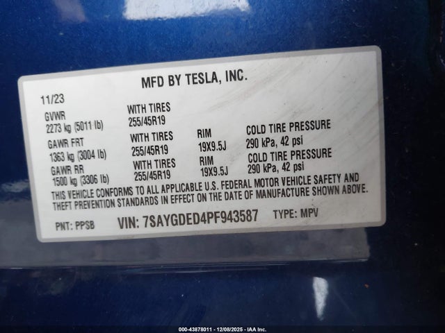 2023 TESLA MODEL Y 7SAYGDED4PF943587 Photo 8
