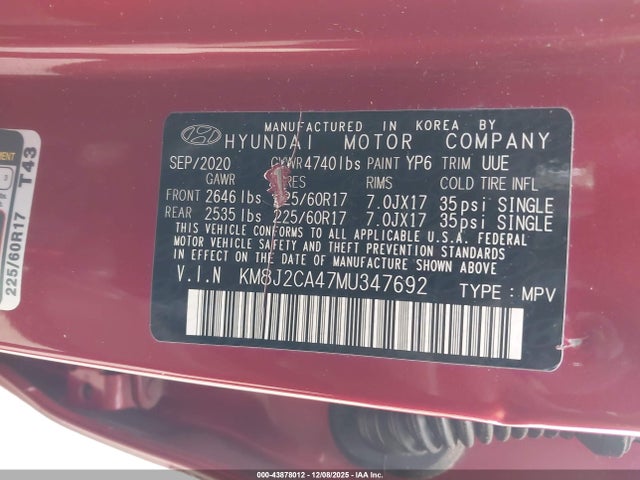 KM8J2CA47MU347692 Hyundai TUCSON SE