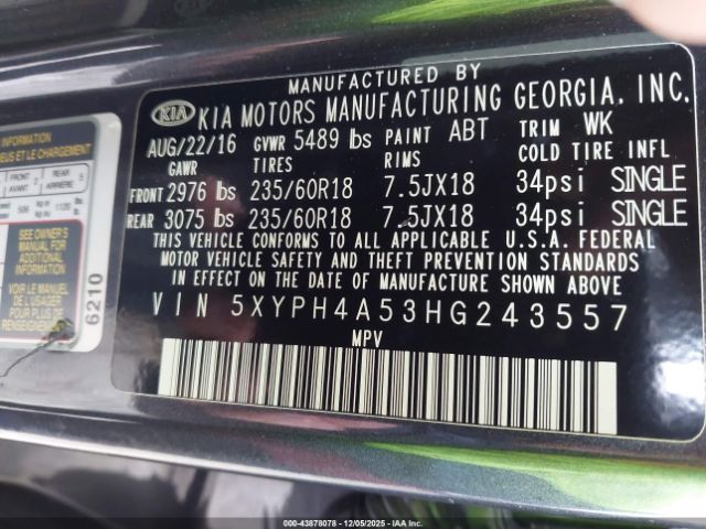 2017 KIA SORENTO 5XYPH4A53HG243557 Photo 8