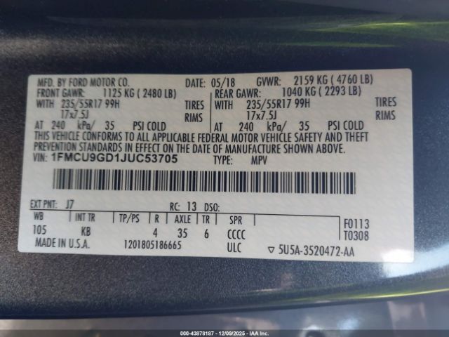 2018 FORD ESCAPE 1FMCU9GD1JUC53705 Photo 8