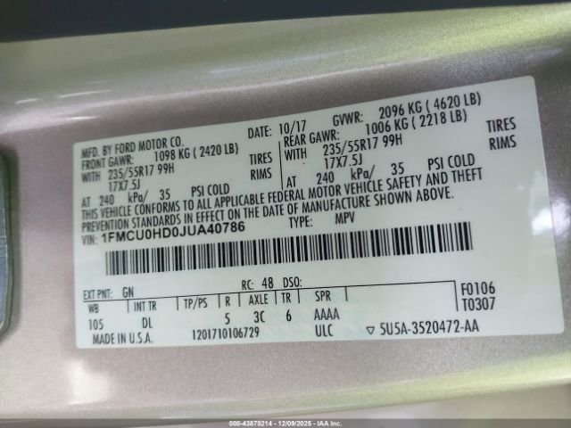 2018 FORD ESCAPE 1FMCU0HD0JUA40786 Photo 8