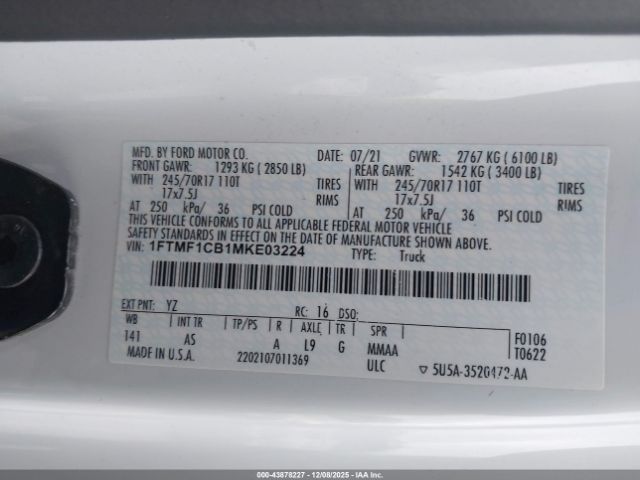 2021 FORD F-150 1FTMF1CB1MKE03224 Photo 8