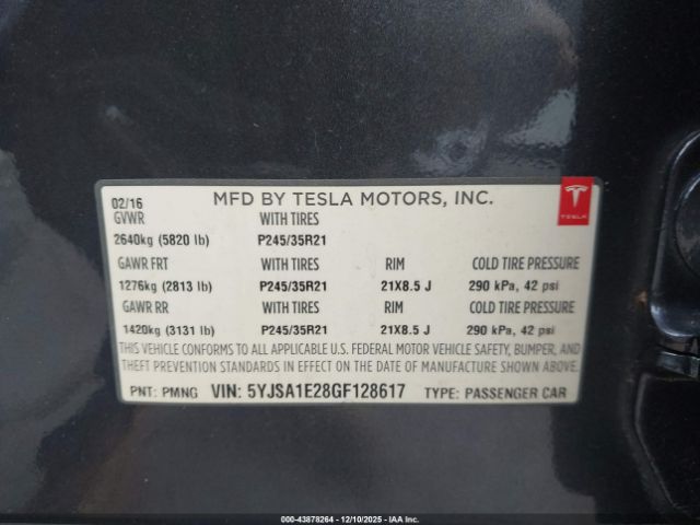 2016 TESLA MODEL S 5YJSA1E28GF128617 Photo 8