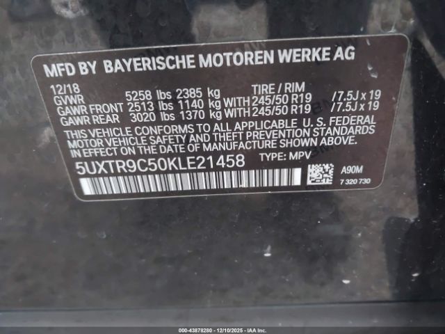 2019 BMW X3 5UXTR9C50KLE21458 Photo 8