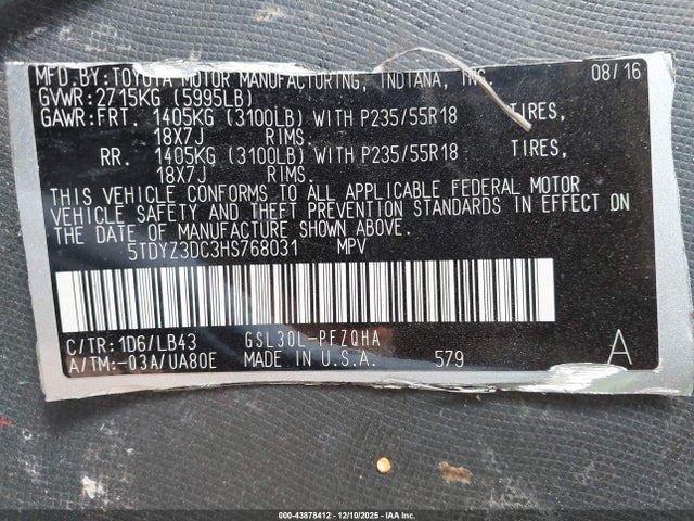 2017 TOYOTA SIENNA 5TDYZ3DC3HS768031 Photo 8