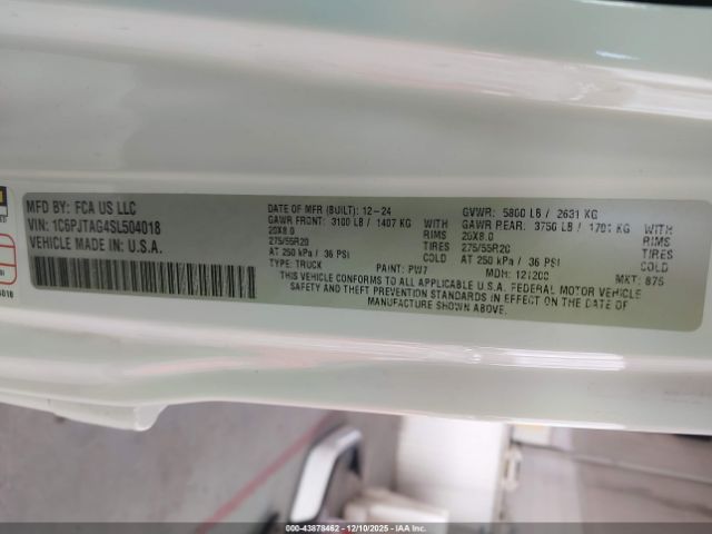 2025 JEEP GLADIATOR 1C6PJTAG4SL504018 Photo 8