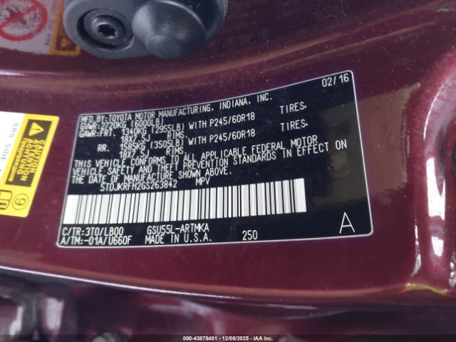 2016 TOYOTA HIGHLANDER 5TDJKRFH2GS263842 Photo 8