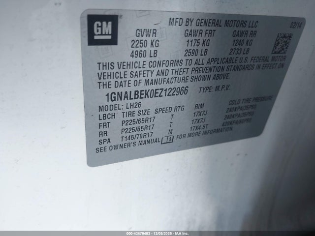 1GNALBEK0EZ122966 Chevrolet EQUINOX 1LT
