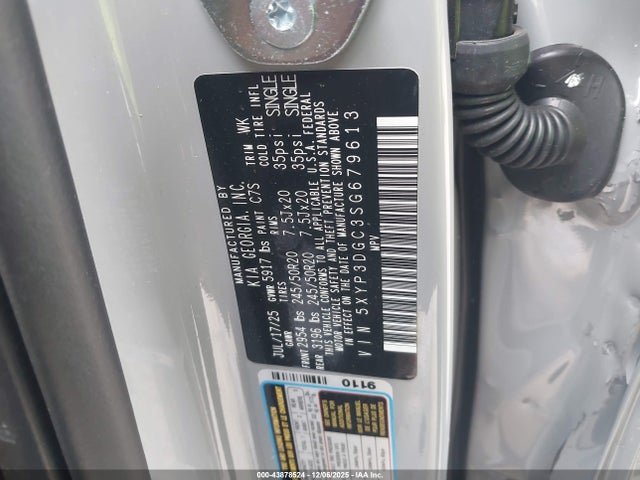 2025 Kia Telluride Ex X-line მანქანა იყიდება აუქციონზე, vin: 5XYP3DGC3SG679613, აუქციონის ნომერი: 43878524