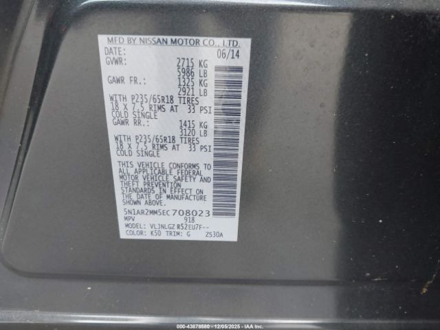 2014 NISSAN PATHFINDER 5N1AR2MM5EC708023 Photo 8